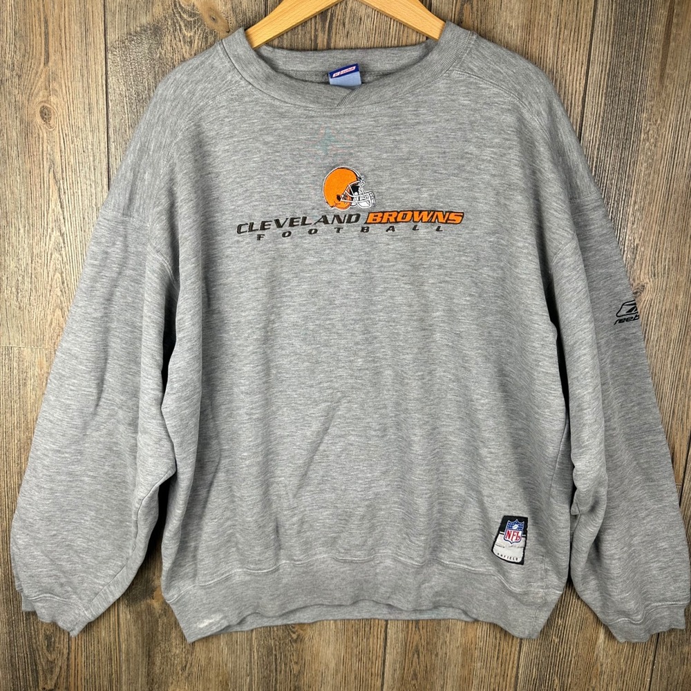 NFL Reebok Cleveland Browns Sweatshirt Mens Large Gray Embroidered Pullover 00s